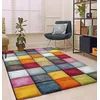 Image de the carpet Monde Deluxe Tapis de Salon à Poils Courts, coloré, Bleu, Rouge, Marron, Vert, Gris, Motif carré 80 x 150 cm