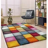 Image de the carpet Monde Deluxe Tapis de Salon à Poils Courts, coloré, Bleu, Rouge, Marron, Vert, Gris, Motif carré 120 x 170 cm