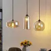 Image de Lucande, suspension Wilja, ambre, verre, 111 cm, à 3 lampes, E27
