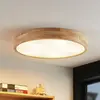 Image de Plafonnier Lindby Tanju, Ø 60 cm, à 5 lampes, bois de caoutchouc, E27
