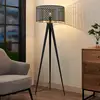 Image de Lindby lampe sur pied Thoralf, trépied, noir, textile, Ø50cm