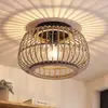 Image de Lindby plafonnier Bominio, Ø 40 cm, rotin, bois, E27