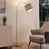 Image de Lampe sur pied Lindby Keriba, nickel/gris, tissu, 150 cm, E27