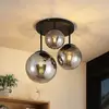 Image de Lindby plafonnier Teeja, fumé, 3 lampes, Ø47cm, verre, E27