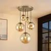 Image de Lindby suspension Teeja, amber, 5 lampes, Ø50cm, verre, E27