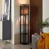 Image de Lindby Lampe sur Pied Birta, noir, étagère, bois, 159 cm