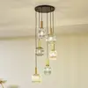 Image de Lindby suspension Doroteo, 6 lampes, vert/ambre/gris, verre