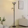 Image de Lindby lampe sur pied Nehemia, noir, verre, lampe de lecture, 185 cm