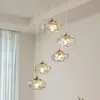 Image de Lindby Suspension Piatra, Ø45cm, 5 lampes, cognac/laiton, verre