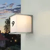 Image de Lampe de numéro de maison, moderne, gris, blanc, IP54, aluminium, entrée, extérieur, L:16,5 cm, E27, lettres et chiffres inclus, numéro de maison éclairé, murale