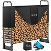 Image de KESSER® Étagère à Bois de Cheminée en Métal - Extérieure, Cadre en Acier + Couverture & Gants - Abri de Chauffage 200kg - 130x36x117cm