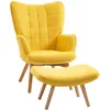 Image de HOMCOM Fauteuil de Salon avec Repose-Pied, Fauteuil d'Appoint Capitonné en Velours Côtelé avec Dossier Haut et Accoudoirs, Pieds en Bois Massif, Style Moderne, Chaise de Salon, Bureau, Chambre, Marron