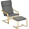 Image de HOMCOM Fauteuil de Relaxation avec Tabouret, Aspect Lin, Moderne, rembourré, avec accoudoirs, pour Salon, Chambre à Coucher, Gris