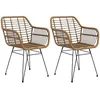 Image de HOMCOM Chaises de Salle à Manger Lot de 2 Chaises de Salle à Manger avec Dossier Chaises de Cuisine avec Aspect Rat Chaise de Salon pour Salle à Manger Balcon Acier Brun Clair+Noir 56 x 60 x 79 cm