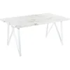 Image de Table de Salle à Manger Blanche Marbrée en MDF Métal 90 x 160 cm Robuste Grieger