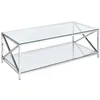 Image de Table Basse Argentée en Verre Trempé et Acier Inoxydable 40 x 60 cm Moderne Audet
