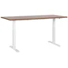 Image de Bureau Électrique Hauteur Réglable Design Moderne Pieds Carrés 180 x 80 cm Plateau Bois Foncé et Cadre Acier Blanc DESTINES