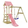 Image de WICKEY Aire de Jeux TinyWave portique en Bois avec balançoire et Toboggan, Tour d'escalade pour Enfants avec bac à Sable, échelle et Accessoires de Jeu pour Le Jardin. (Rose Pastel)