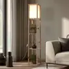 Image de Lindby Lampe sur pied Birta, couleur bois/blanc, étagère, bois