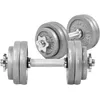 Image de GORILLA SPORTS® Lot de 2 haltères, 30 kg, 12 disques, 2 Barres d'haltères Courtes avec 4 Fermetures en Forme d'étoile, 30 mm, en Fonte, antidérapantes, moletées, argenté/Noir