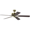 Image de Ventilateur de plafond sans éclairage Potkuri Laiton Antique, lames réversibles Noyer ou Noyer avec rotin, 132 cm