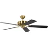 Image de Ventilateur de plafond sans éclairage Potkuri Laiton Satiné, lames réversibles Noir ou Noir rayé, 132 cm