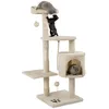 Image de lionto Arbre à Chat avec 2 balles en Peluche & Corde de Jeu, Hauteur 112 cm, avec Corde en sisal & Peluche, Surface de Repos & Grotte, Support Mural Inclus, pour Petits & Grands Chats, Beige
