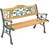 Image de tectake® Banc de Jardin Solide en Bois Naturel laqué et Fer Forgé, Banquette de Jardin Résistant aux intempéries, Mobilier de Jardin pour Amenagement Balcon Terrasse Veranda Pergola