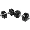 Image de GORILLA SPORTS® Lot de 2 haltères, 30 kg, 12 disques, 2 barres d'haltères courtes avec 4 fermetures en forme d'étoile, 30 mm, en fonte, antidérapantes, moletées, argenté/noir