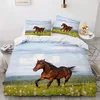 Image de KIMETI Housse de couette double cheval arabe impression 3D housse de couette ensemble de literie en microfibre animaux ultra doux hypoallergénique housse de couette avec fermeture éclair et taie