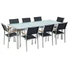 Image de Table de Jardin et 8 Chaises 220 x 100 cm Verre Effet Brisé et Textile Noir Grosseto