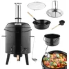 Image de Strattore Goulash Cannon Four à Goulash émaillée Four-fusée avec poêle à Griller - Barbecue Charbon Cuisine de Campagne Dutch Oven - Barbecue Fumoir 19L Marmite pour Soupe Campinggrill en Noir