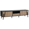 Image de Meuble TV au Design Industriel et Minimaliste avec Structure en Métal Noir 2 Portes d'un Tiroir Effet Bois Clair pour Salon ou Chambre Beliani