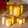 Image de Spetebo - Lot de 3 boîtes cadeaux LED avec minuterie - Couleur : crème - Éclairage décoratif en blanc chaud - Pour Noël, l’avent, l’hiver, le sapin de Noël - Fonctionnent avec piles