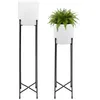 Image de Spetebo Lot de 2 supports de pots de fleurs en métal - Avec pots blancs - 74 et 58 cm - Support pour pot de fleurs rond