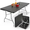 Image de AREBOS Table de Buffet Pliable 182 x 74 x 74 cm en Aspect rotin Résistant aux intempéries | Table Pliante pour Jardin terrasse et Balcon | 8 Personnes | Table de Camping avec poignée