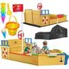 Image de KIDIZ® Bac à Sable AHOI - Pirate - Bateau à Voile en Bois - avec Couvercle - Bâche de Sol, Banquette, mât de Drapeau - Grand- pour Le Jardin - Boîte à Sable d'extérieur Bleu