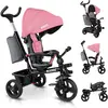 Image de KIDIZ® Tricycle 5 en 1 Tricycle pour enfants avec barre à pousser Système de guidage Tige à partir de 1 an en marche avant et arrière sportif, panier sac porte-boisson pare-soleil roues en caoutchouc