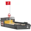 Image de KIDIZ® AHOI - Bateau à Voile Pirate en Bois - avec Couvercle - Bâche de Sol, Banquette, mât de Drapeau - Grand bac à Sable d'extérieur pour Le Jardin - Anthracite