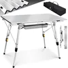 Image de KESSER Table de camping pliable avec cadre en aluminium - Plateau de table enroulable - Hauteur réglable 90 x 53 cm - Jusqu'à 100 kg - Avec sac de transport avec dragonne et sac en filet - Argenté