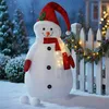 Image de Spetebo Tissu LED XXL bonhomme de neige pour l'extérieur avec minuterie - 140 cm - Figurine de jardin éclairée avec 20 LED - Décoration de jardin étanche avec minuterie