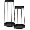 Image de Lot de 2 supports de pot de fleurs en métal noir   H 58 x 46 cm   Étagère décorative avec 2 étagères   Escalier pour plantes et fleurs