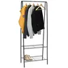 Image de Spetebo Porte-manteau en métal noir avec 2 étagères - 152 x 61 cm - Porte-manteau avec tringle à vêtements - Portant sur pied avec tringle à vêtements