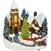 Image de Village de Noël LED avec mouvement - 19 cm - Décoration de ville d'hiver - Éclairage blanc chaud - Décoration de table - Village d'hiver - Ville de Noël - Fonctionne avec piles