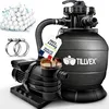 Image de tillvex® Système de Filtre à Sable 13 200L/h jusqu'à 40 000L + 1200g Boules Filtre | 7 Fonctions de Filtration & Adaptateur 2en1 Ø32-38mm | Filtre piscine avec indicateur de pression (Noir)