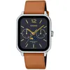 Image de Casio - Montre-bracelet homme analogique en cuir marron / gris métallisé / noir OS