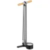 Image de LEZYNE Pompe à pied en alliage pour vélo 3,5 HP avec mandrin Presta Pro | Jauge analogique de 8,9 cm, 220 psi, construction en aluminium CNC, poignée en bois, tuyau haute résistance, argent brillant