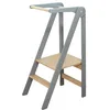 Image de Tour de Cuisine Pliable Leg&Go Montessori avec Plate-Forme réglable en Hauteur - entièrement assemblée et prête à l'emploi dès sa Sortie de l'emballage. (Grise)