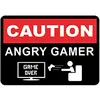Image de Cartel de aluminio con texto en inglés "Caution Angry Gamer" de 20,3 x 30,5 cm