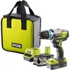 Image de RYOBI - Perceuse-visseuse à percussion BRUSHLESS 18V - 60 Nm - 440-1 700 tr/min - 27 200 cp/min - mandrin métal 13 mm - 2 batteries 1x 5,0 Ah / 1x 2,0 Ah - chargeur - Livrée en sac - R18PDBL-252S